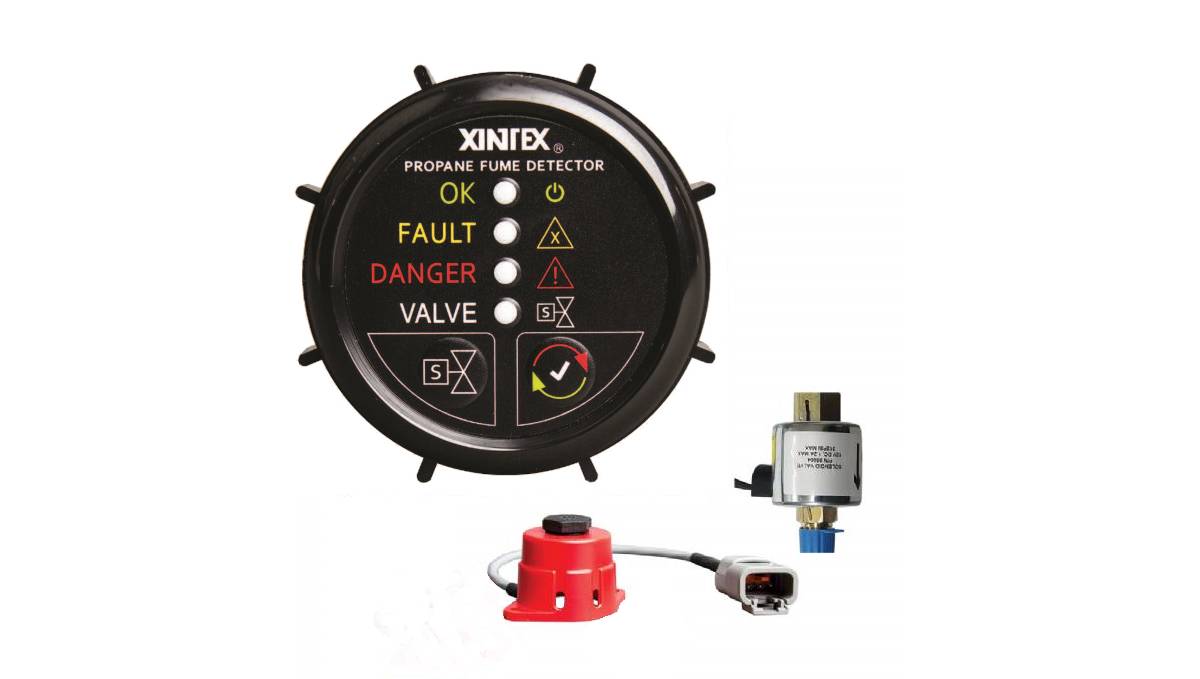 a graphic showing all of the components of the fume detection system with the display, sniffer and solenoid.