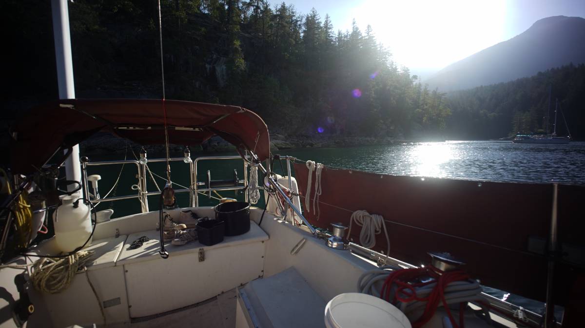 stern tied to north wall