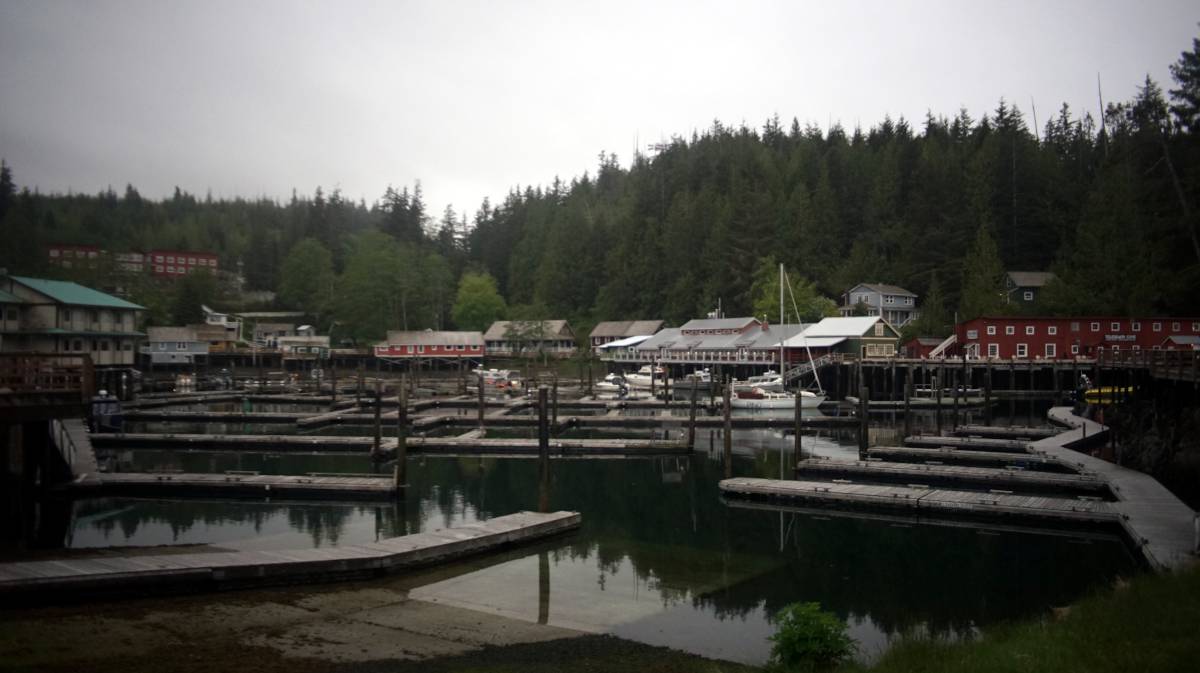 pino at the dock in telegraph harbour, there are no other boats on the docks