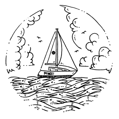 a sailboat sailing on rabbit waves