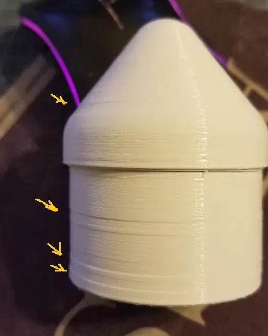 Photo of a 3D printed model with random layer shifts along the X axis