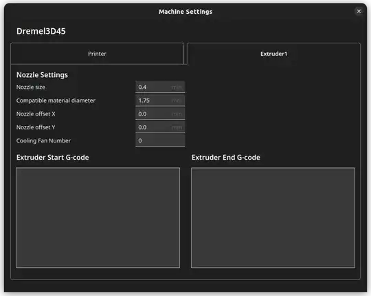 The Dremel 3D45 extruder settings inside of Cura The Dremel 3D45 extruder settings inside of Cura