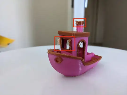 Dual-colour Benchy highlighting printing errors