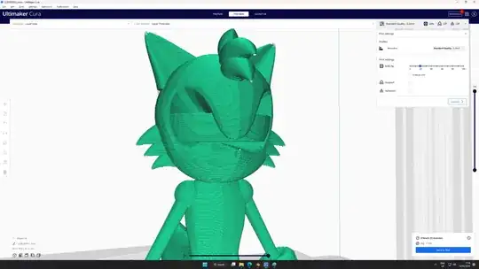 Screenshot of a Cura's Preview of a 3D model Screenshot of a Cura's Preview of a 3D model