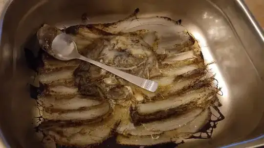 Baking pan with burnt melted plastic