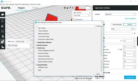 Pre Cura 4.5.0 per model settings example Ultimaker Cura with per model settings