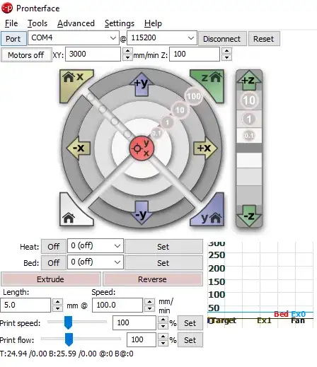 Pronterface GUI extract: after connecting