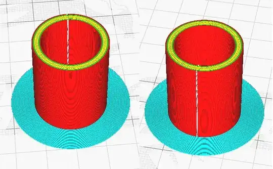 Screenshot of Cura's Preview for a model with the seam shown in white