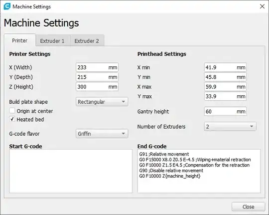 Printer settings, configuration of an Ultimaker 3 Extended Printer settings, configuration of an Ultimaker 3 Extended