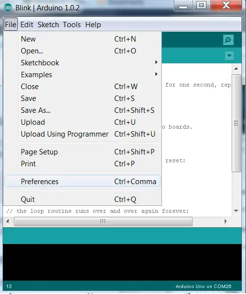Arduino IDE Preferences menu Arduino IDE Preferences menu
