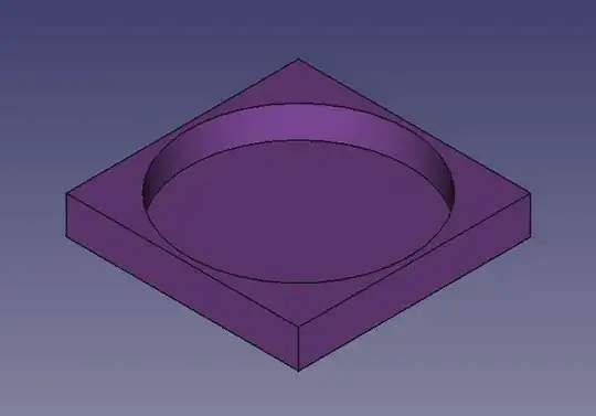 Screenshot of a square base with a circular recess 3D model in FreeCAD Screenshot of a square base with a circular recess 3D model in FreeCAD