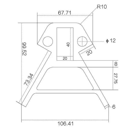 2D CAD drawing of corner geometry