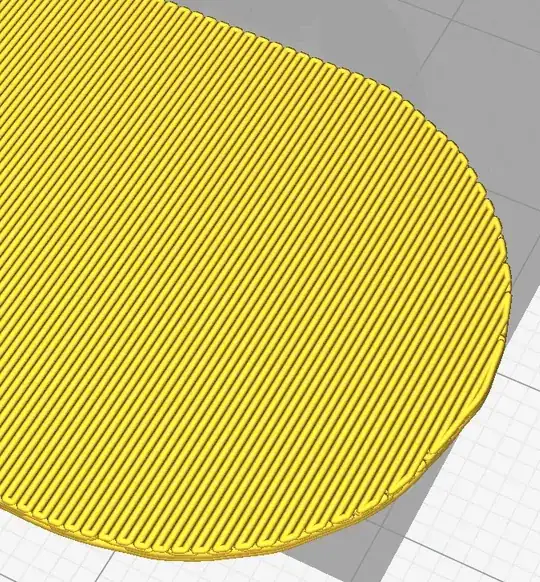 A Cura preview of a raft 90 degrees to the previous model