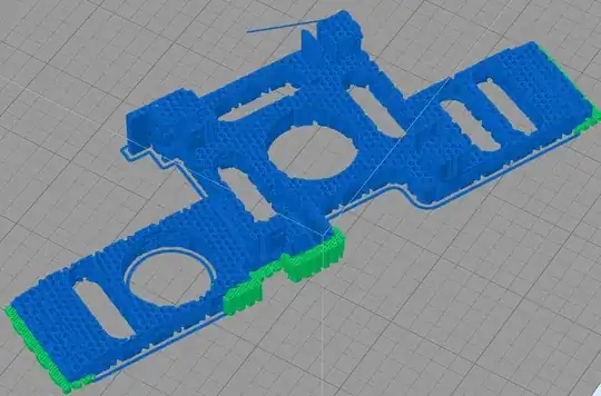 Print prview, of object with walls and surfaces set to zero, showing honeycomb structure