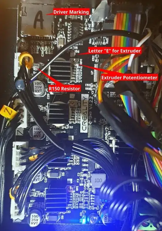 Photo of Creality v4.2.2 motherboard with parts marked for reference