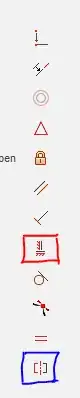 The alignment tool icons. Marked red: the 8th (horizontal/vertical). Marked blue: the 12th (symmetry).