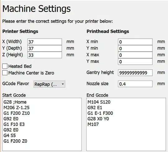 Screenshot of Machine settings