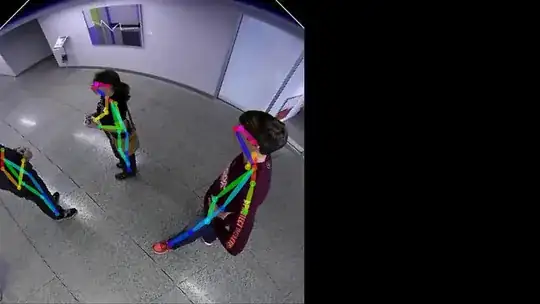 Skeletal pose of people from an overhead camera at approximately 45 degrees