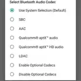 Bluetooth Audio Codec menu