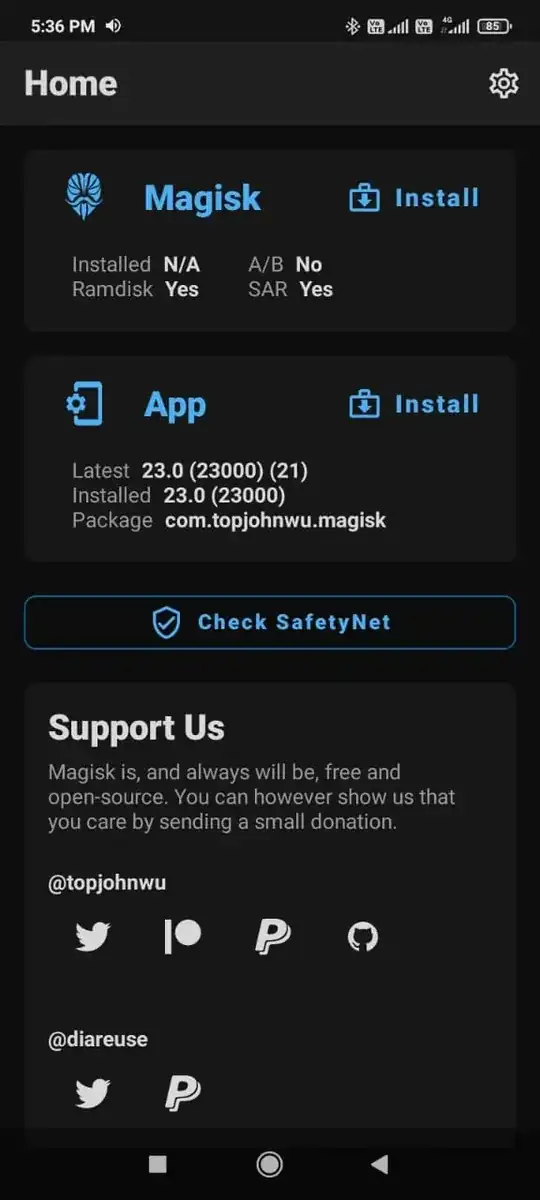 Screenshot of Magisk Manager