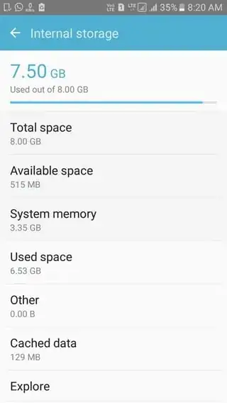 SAMSUNG GALAXY J5 2016 STORAGE PIC