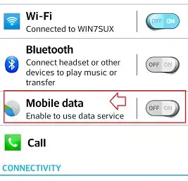 Mobile dats settings location