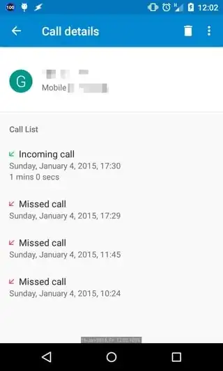 Call Details on Phone app