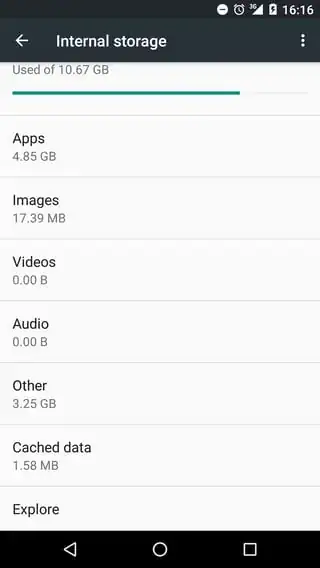 Screenshot of internal storage