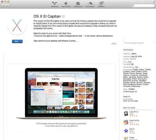 OS X EL Capitan in App Store