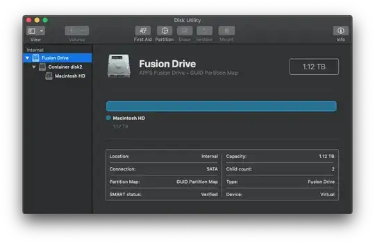 Fusion Drive listed as 1.12 TB in size.