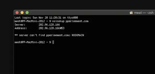 Screenshot of a Terminal window showing the results of 'nslookup pperleemeat.com'