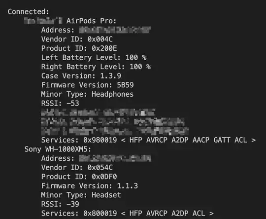 Screenshot of the output of the command system_profiler SPBluetoothDataType