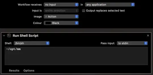 Screenshot of an Automator window to run a shell script