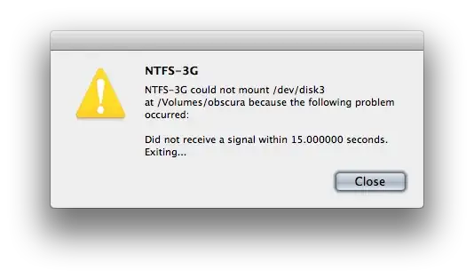 NTFS-3G could not mount … because the following problem occurred: Did not receive a signal within 15 seconds