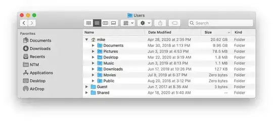 Finder window showing sort by size, descending