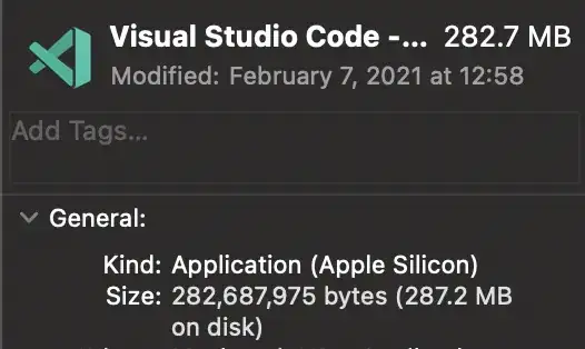 VSCode insiders identifies as Apple Silicon in app info