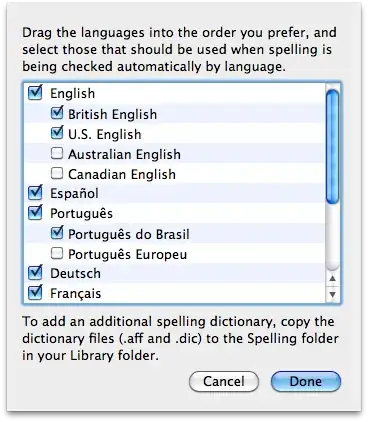 Spelling setup panel showing language variants