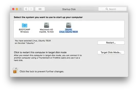 After creating dummy mach_kernel, Startup Disk shows Ubuntu but still fails to boot
