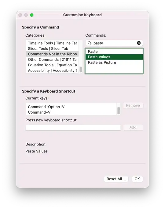 Screenshot of the Customise Keyboard window in Microsoft Excel Screenshot of the Customise Keyboard window in Microsoft Excel