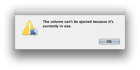 The volume can't be ejected because it's currently in use.