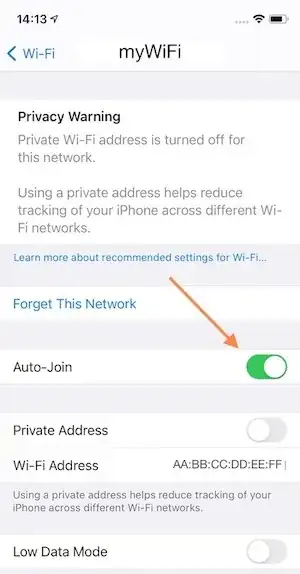 iOS wifi settings