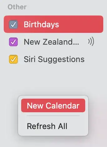 Context menu showing the 'New Calendar' option highlighted