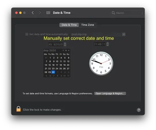 Manually set correct date and time