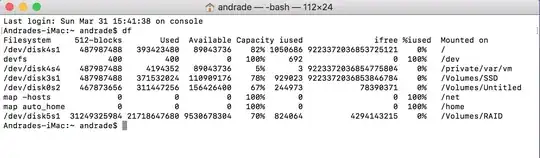 screen shot of 'df' prior to any partition table changes