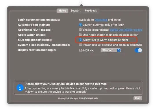 DisplayLink Manager settings