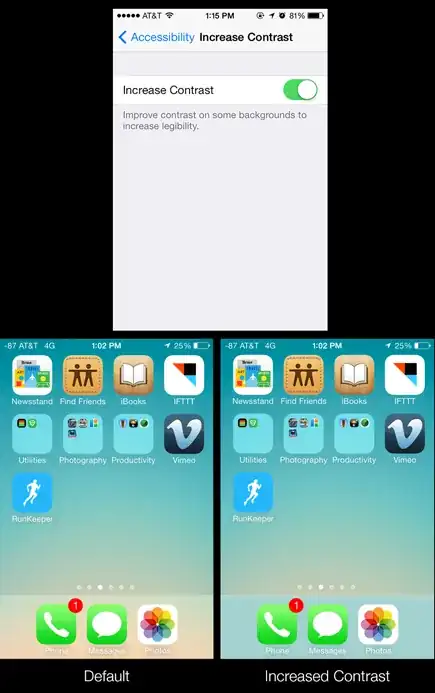 Increase Contrast option on the iPhone ios7
