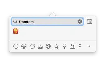 macOS character/emoji picker showing search for ‘freedom’ returning french fries emoji