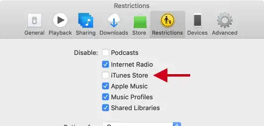 iTunes Restrictions preferences