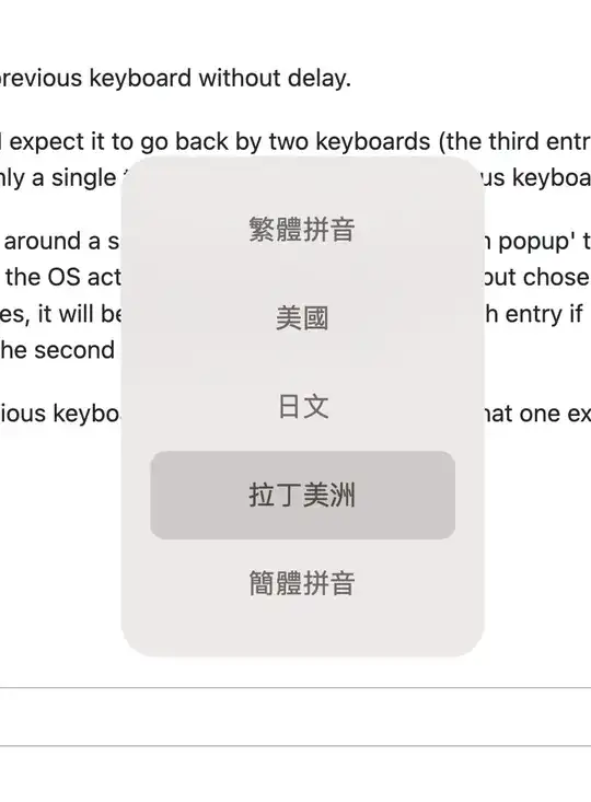 keyboard selection popup after three Space presses and waiting