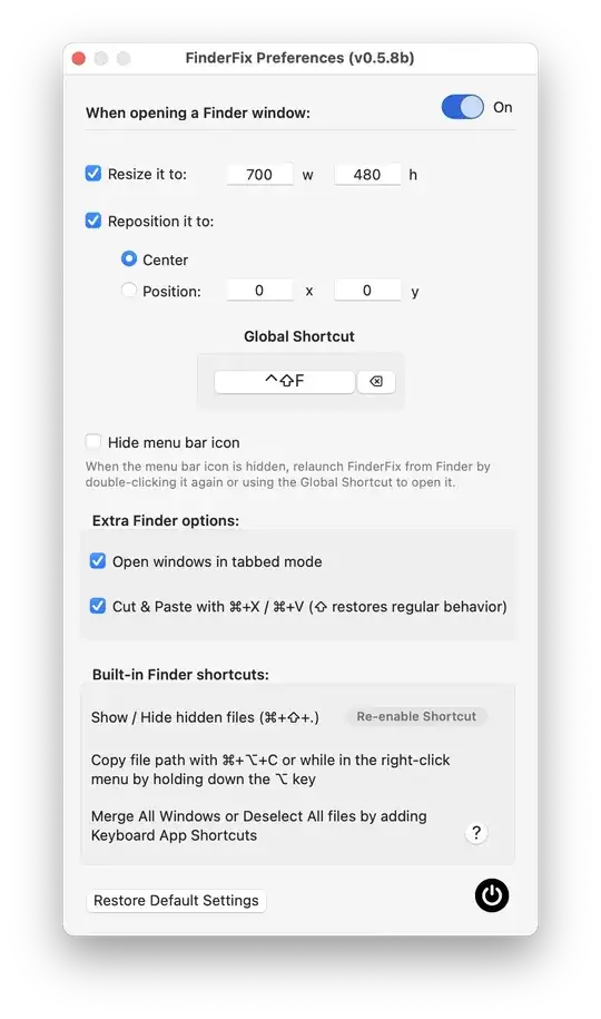 FinderFix Preferences